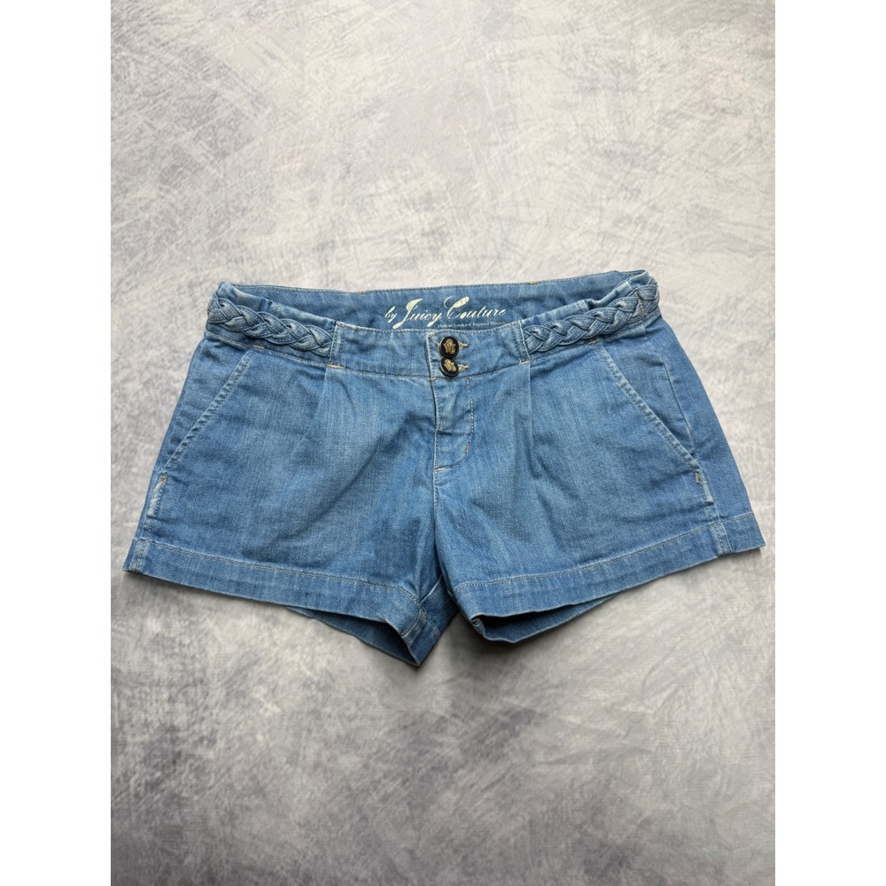 y2k Juicy Couture Blue Denim Braided Waist micro jean Shorts womens Size 26